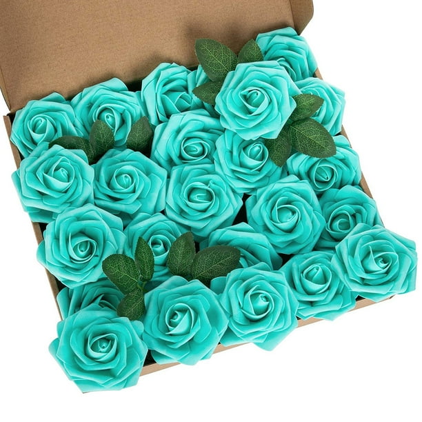25pcs Flower Foam Rose Roses Flower Heads with Stem for DIY Wedding