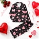 thumbnail image 1 of RKSTN Women's Valentines Pajama Sets Plus Size Notch Collar Button Down Valentine's Day Print T Shirt Top and Pjs Pant 2 Piece Matching Set Casual Lapel Sleepwear Shirt Pjs Loungewear Two Piece Set, 1 of 6