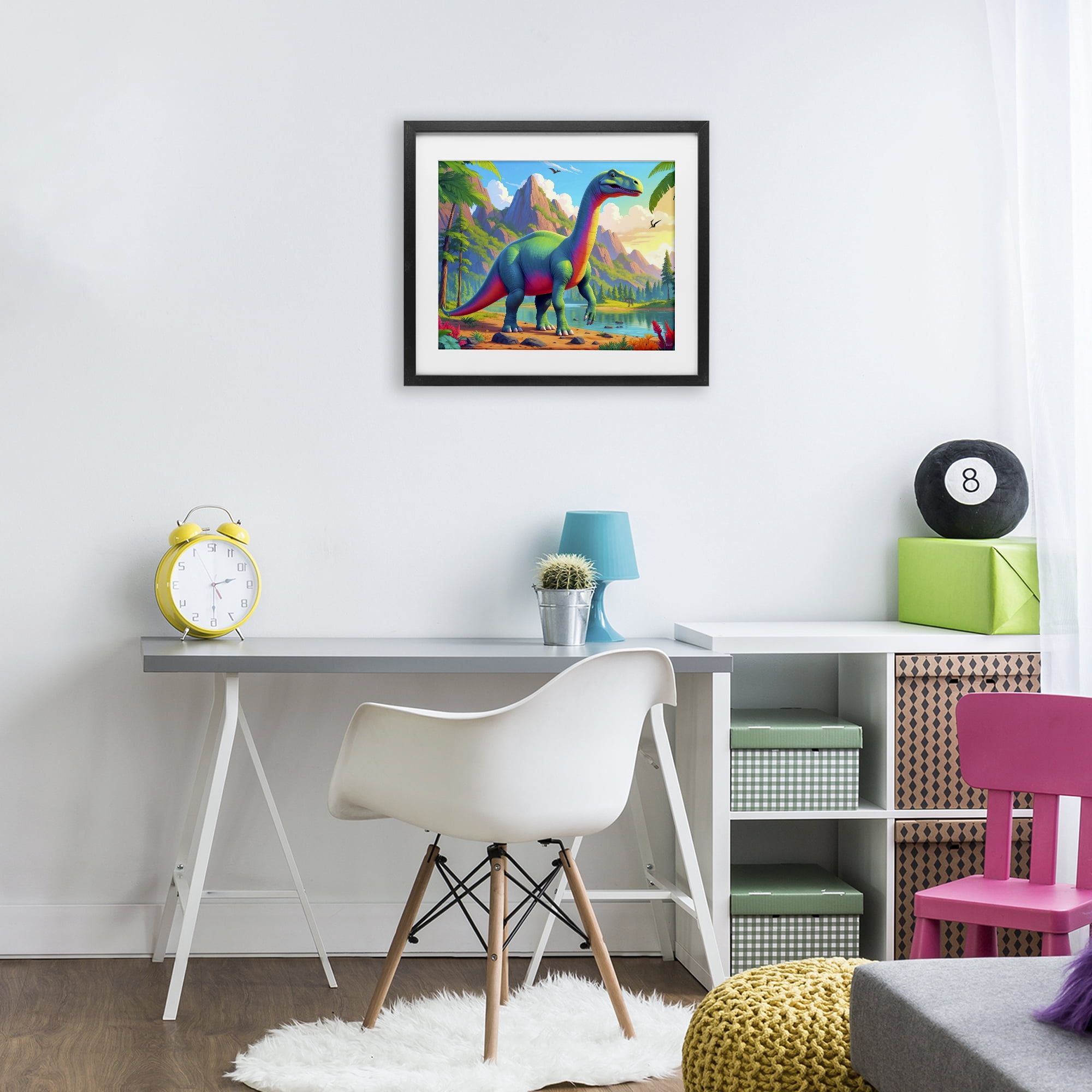 Stupell Industries Vibrant Brontosaurus by River Black Framed Print Under Glass, design by Tabz Jones