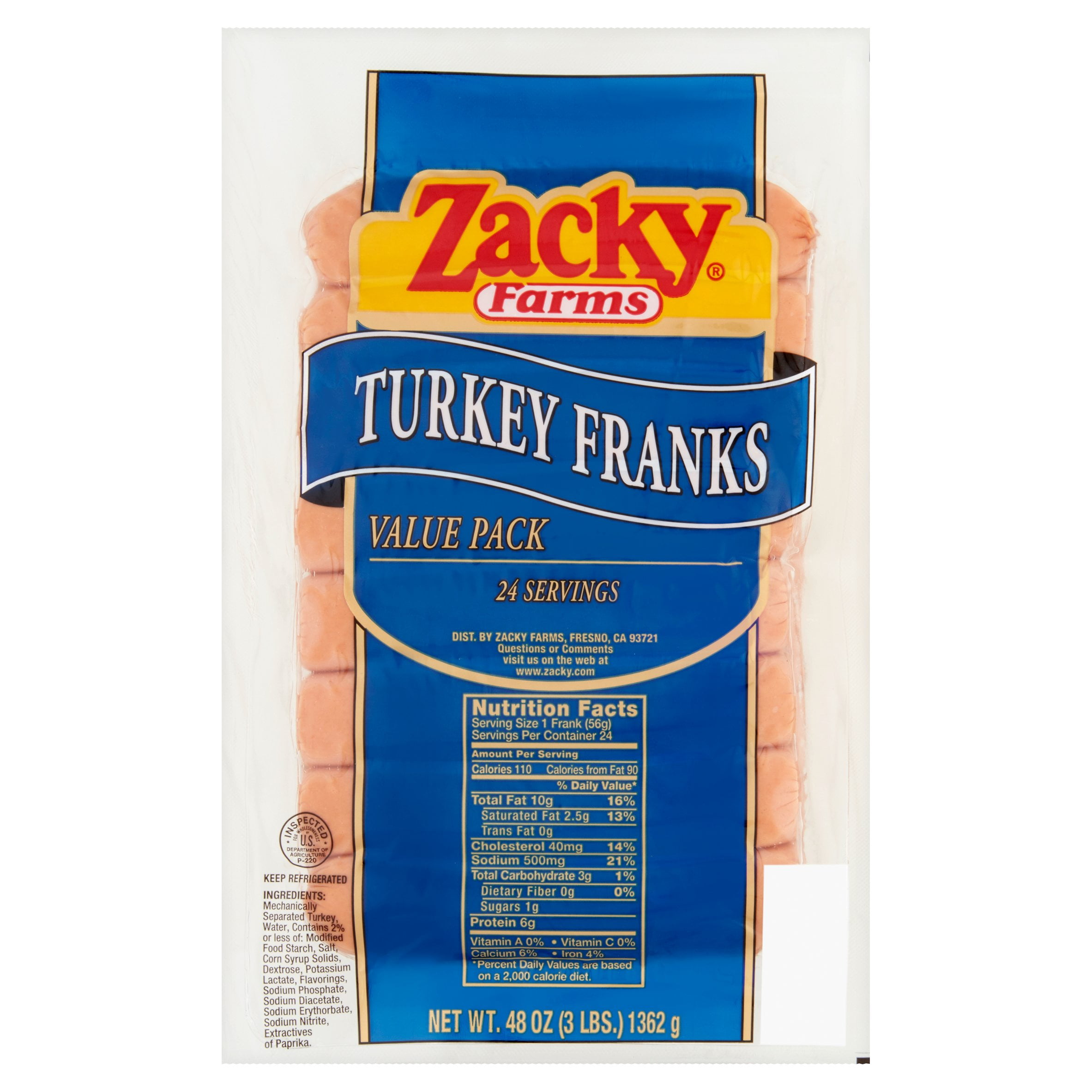 Zacky Farms Turkey Franks Value Pack, 48 Oz., 24 Count