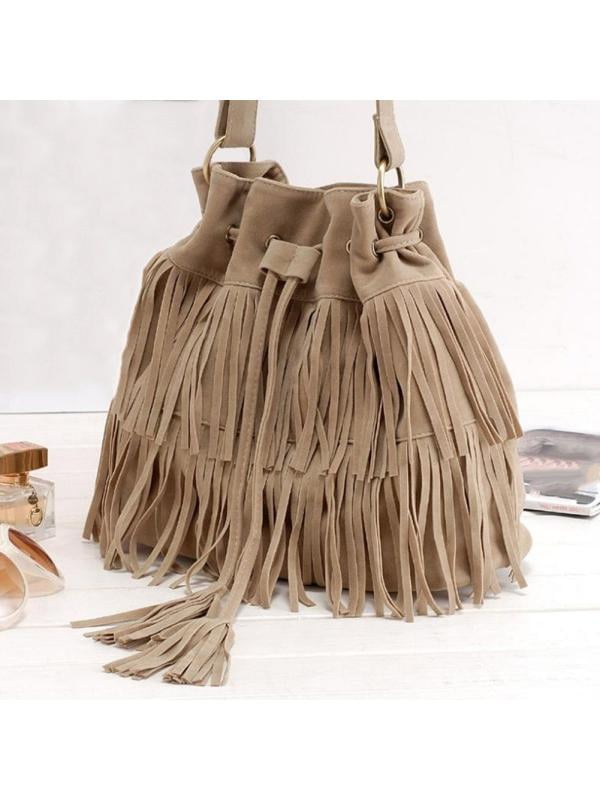 tan suede bag with tassels