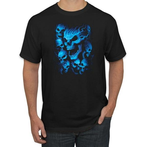 3D Blue Skulls Trendy | Mens Fashion Graphic T-Shirt, Black, Small