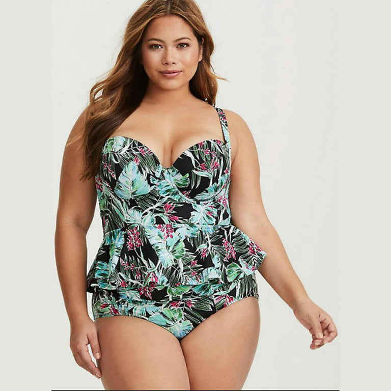 HAWEE Women Two Piece Plus Size Swimsuit with Bottom Peplum Tankini High  Waisted Bathing Suit, XL-3XL