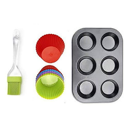 

Prime Bakers and Moulders Non Stick Kitchen Baking Muffin Tray 6 Cups 6 Nonstick Silicone Cupcake Molds Oiling Brush Microwave Oven Safe