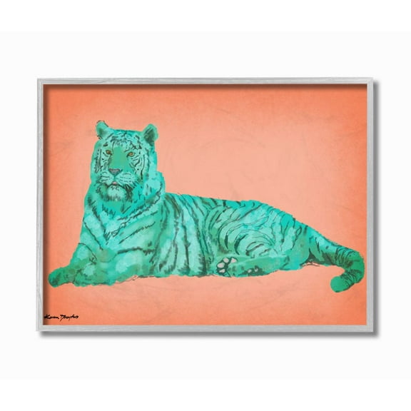 Stupell Industries Cyan Pink Tiger Design Graphic Art Gray Framed Art Print Wall Art, 16x20, by Karen Dreyfus