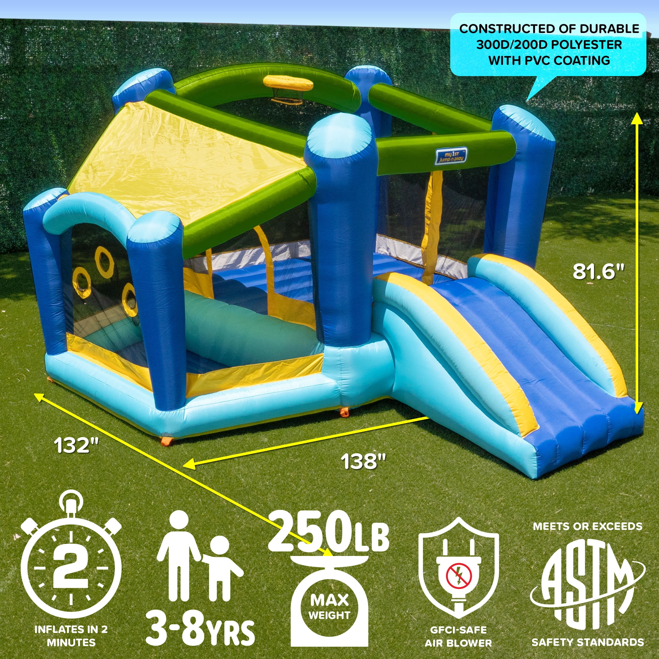 Sportspower My 1st Jump N Play Inflatable Bounce House - Ball Pit & Hoop - 132"x138"x81.6"