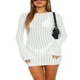 thumbnail image 1 of Robe Mini Tricotée pour Femmes Manches Longues Dos Nu Couleur Unie Crochet Col Transparent Robe de Plage, 1 of 7