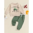 thumbnail image 3 of Baby Toddler Boys Fall Clothing Set 0 6 12 18 24 Months 2T 3T 4T Letter Tractor Print Long Sleeve Round Neck Tops Drawstring Pocket Long Pants 2-Piece Outfits, 3 of 9