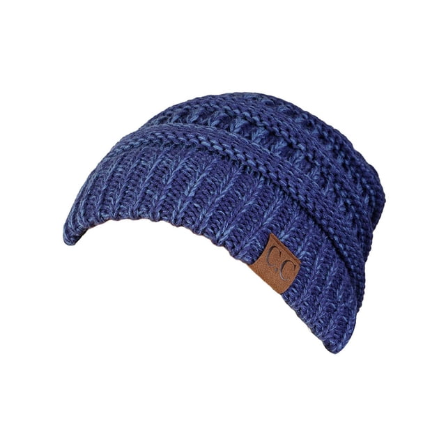 Gravity Threads Bonnet Doux en Tricot Marbré Bicolore, Denim Bleu