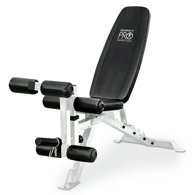 Marcy Banc de Musculation Pliable et Ajustable avec Rallonge de Jambe, Blanc/noir