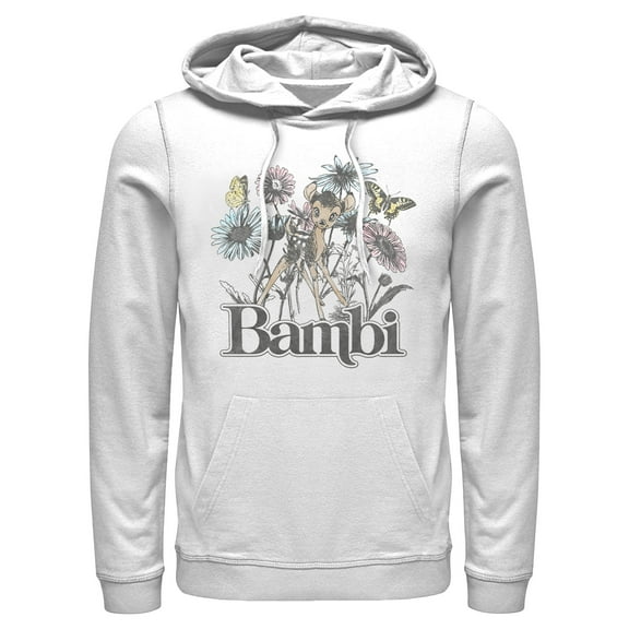 Men's Bambi Floral Sketch Pull Over Hoodie White Medium