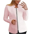 thumbnail image 3 of BiZtdJrK Womens Plus Size Slim Fit Blazer Casual Zip Front Collarless Jacket Solid Bussiness Work Office Blazers 2024 Fall Suit Going Out Clothes Clearance Items Pink XL, 3 of 5
