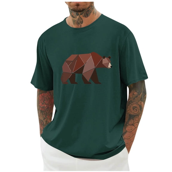 Fashion Shirt for Men,Short Sleeve T-Shirts for Men Geometric Bear Graphic Tees Shirts Summer Novelty Tshirts Streetwear Tops