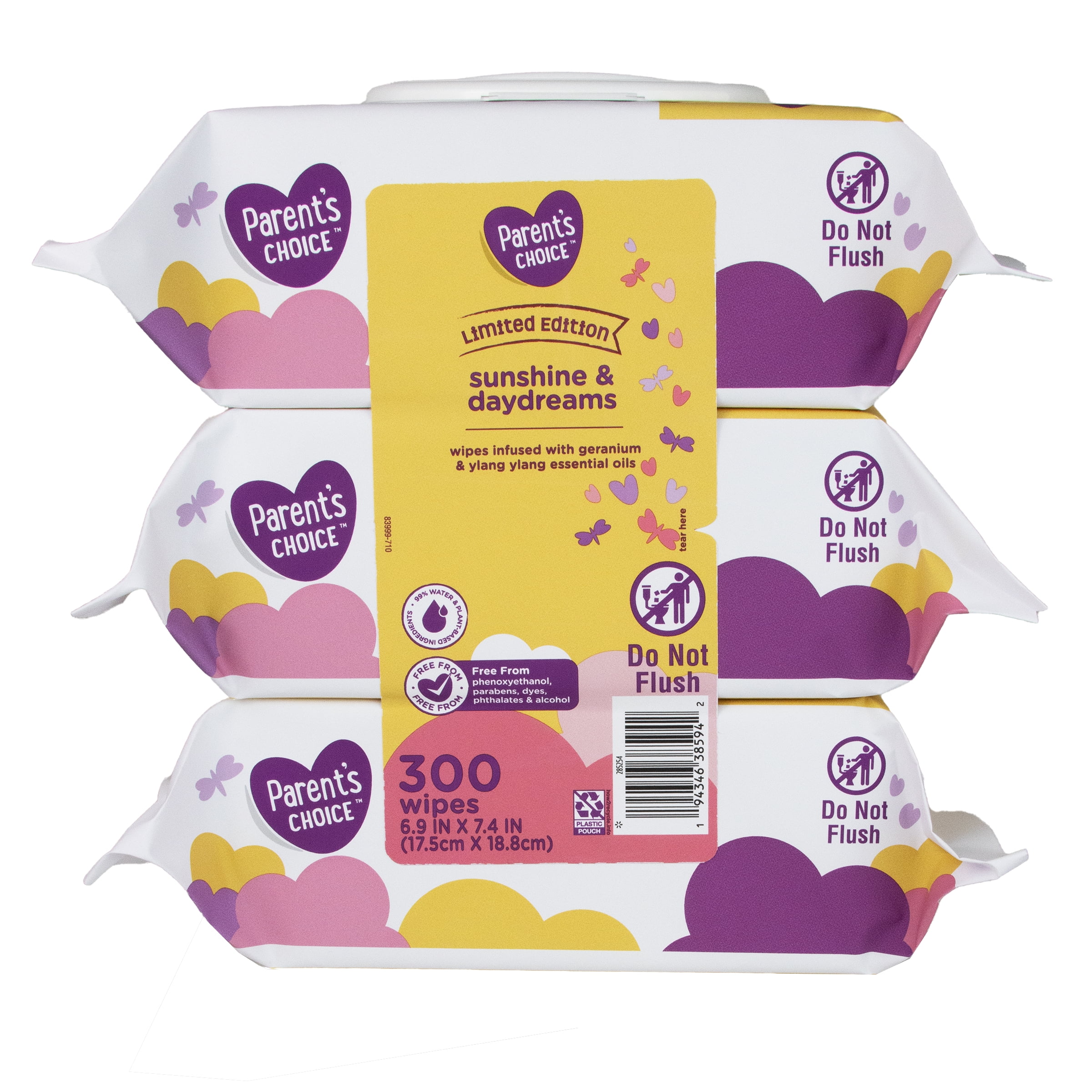 (4 pack) Parent's Choice Limited Edition Sunshine & Daydreams Baby Wipes, 300 Count