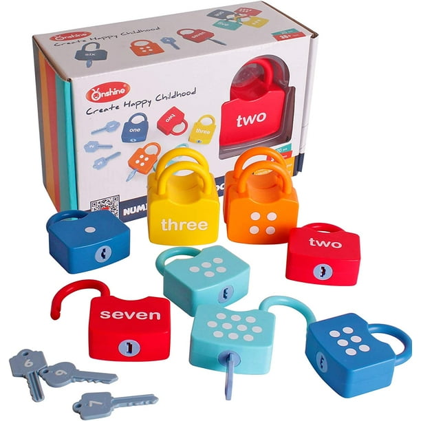 Cerraduras de aprendizaje para niños con llaves, números que combinan y cuentan, juguetes educativos Montessori para edades de 3 años en adelante, regalos de juegos preescolares para niños y niñas oso de fresa Electrónica