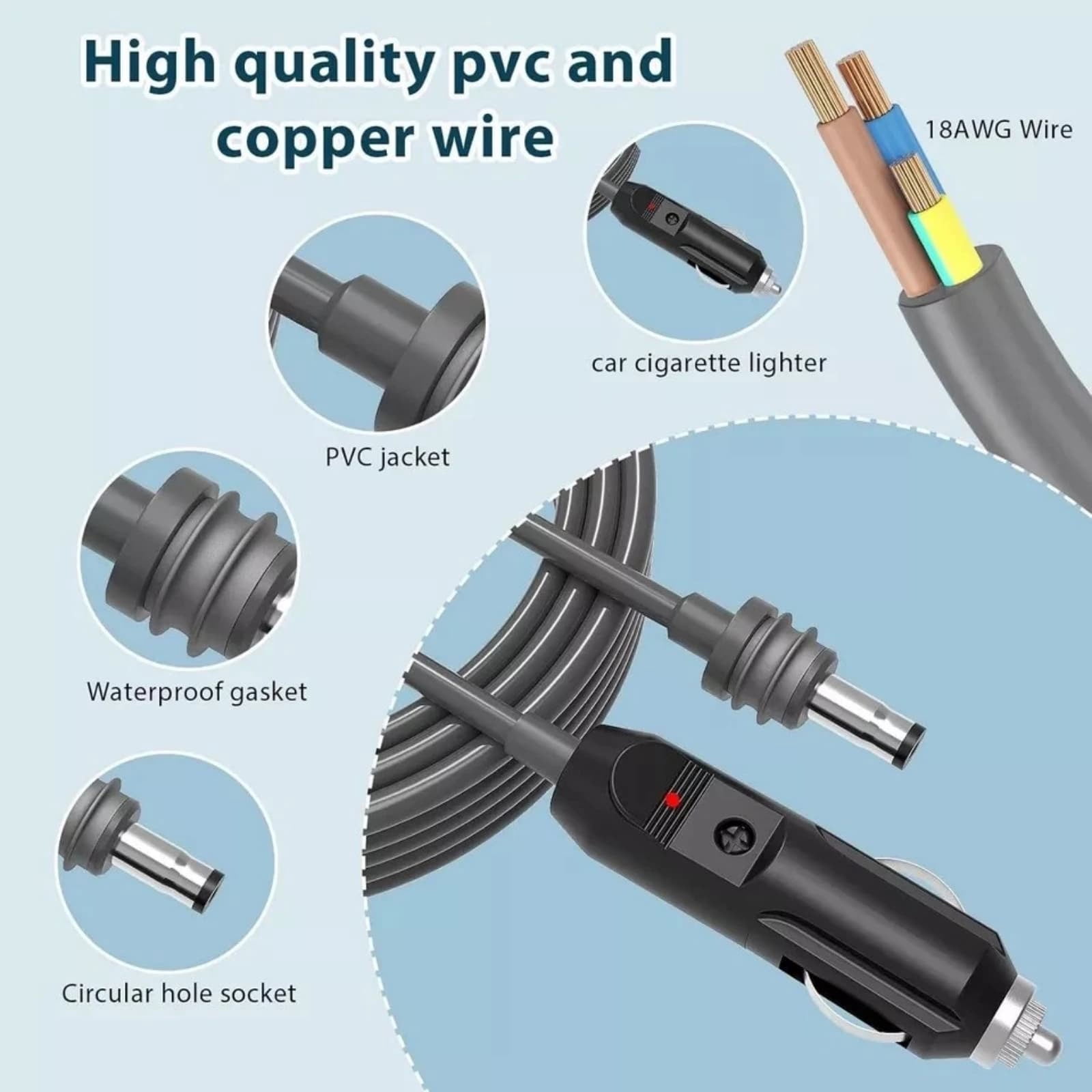 CSYANXING 18AWG DC Power Cable 5M Waterproof Structure 5.5*2.1mm Connector For Mini Satellite Dish Vehicle Power Supply