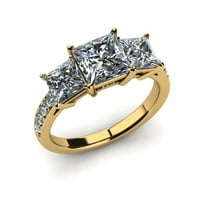 HeartsAndYou 2.1ct Princess Cut Moissanite 3 Stone Style Engagement Ring for Women 18k Yellow Gold over Silver