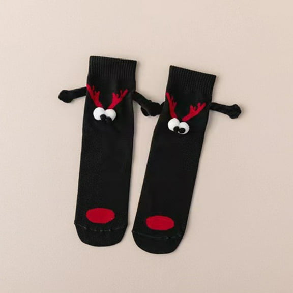 SYMOID Womens Christmas Reindeer Ankle Socks - Soft Nylon Spandex, Black, 1 Pair, Cute 3D Details - Festive Holiday Stocking Stuffer for Teens,Size Free Size