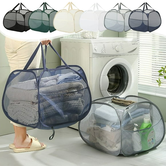 Iumwxz Bathroom Organizers Mesh Laundry Hamper with Wide Opening and Side Pocket Breathable Sturdy Foldable and Space Saving for Laundry Clothes and Storage Bathroom Decor Beige Mesh
