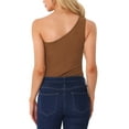 thumbnail image 3 of REFINED ATTIRE Leotard Shirt for Women's One Shoulder Ribbed Knit Slim Fit Bodysuit Tank Tops L Coffee, 3 of 6