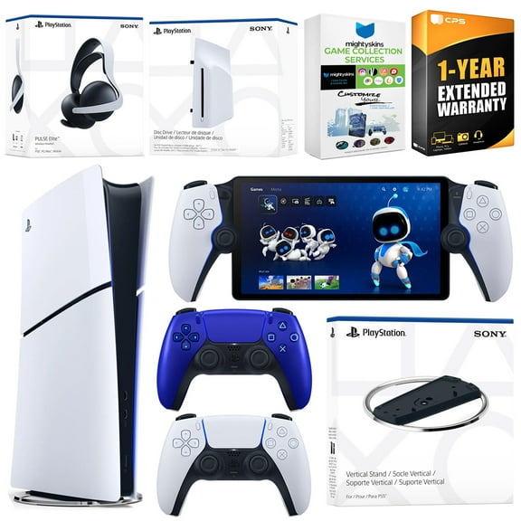 Sony PlayStation 5 Slim Digital Bundle with Disc Drive, Stand, Extra Controller, Pulse Elite Headset, PlayStation Portal, MightySkins Voucher and 1 Year Extended Warranty - Cobalt Blue