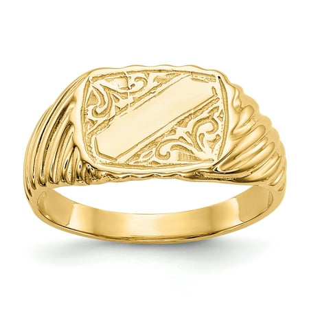 14k Yellow Gold Baby Rectangle Signet Stripes Band Ring Size 2.50 Gifts For Women For Her