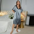 thumbnail image 4 of FLMEI Women's Short Sleeve Silk Nightgown Summer Lightweight Sleepwear Dress Womens Solid Color Stain Pajamas Summer V-Neck Jammies S-XL, 4 of 8