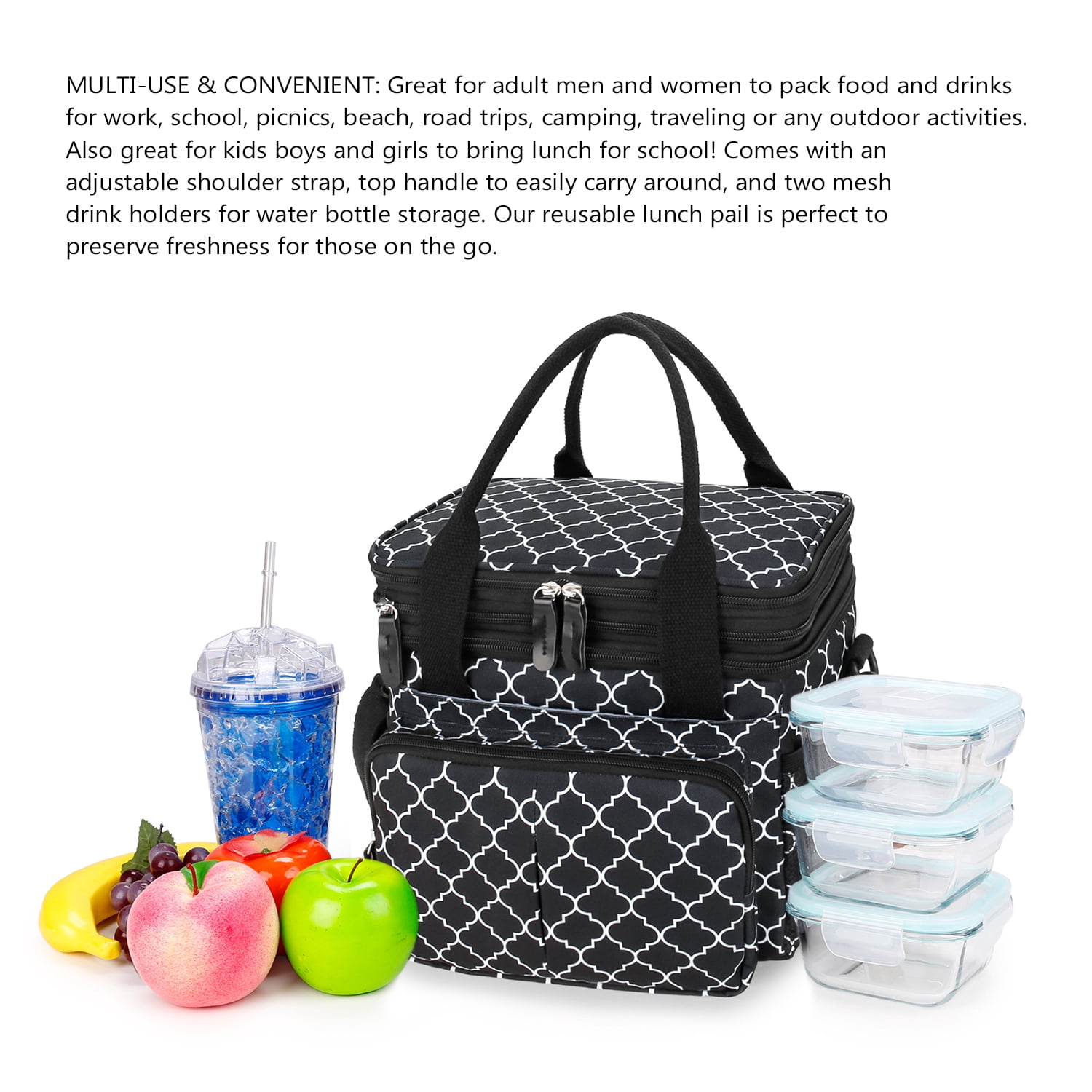 Lunch Bag for Women Men Double Deck Expandable Lunch Box,Large Lunch Bags,Leakproof Lunch Box Cooler Bag