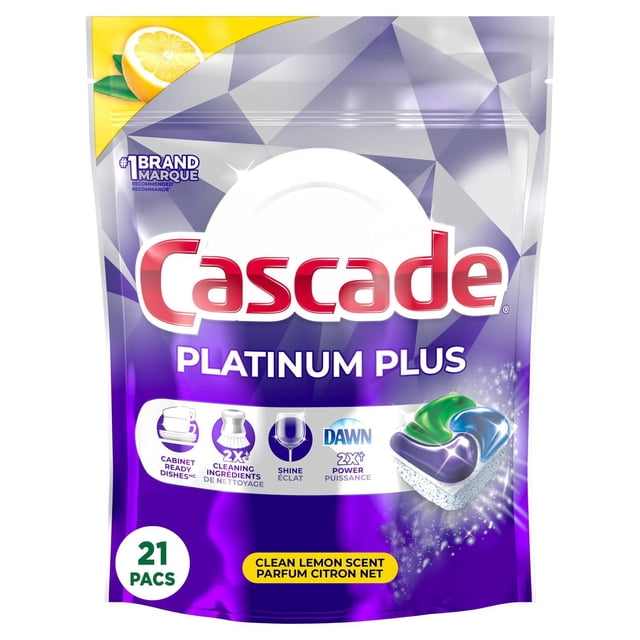 Cascade Platinum Plus Dishwasher Pods, Dish Detergent ActionPacs, Clean Lemon 21CT