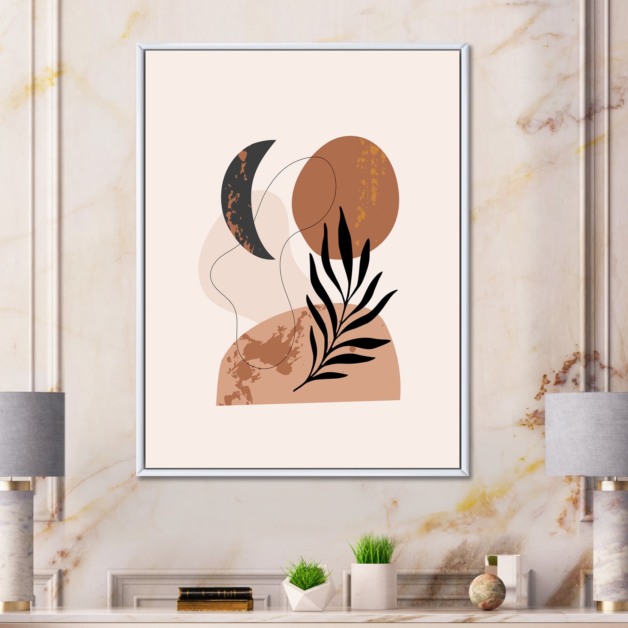 Designart 'Sun and Moon Shapes In Retro Terracotta Tones I' Modern Framed Canvas Wall Art Print