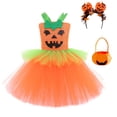 thumbnail image 4 of LIIPEE Girls Halloween Costumes Kids Pumpkin Graphic Princess Dresses Headband And Bag Dress Up Clothes,3-4 Years, 4 of 9