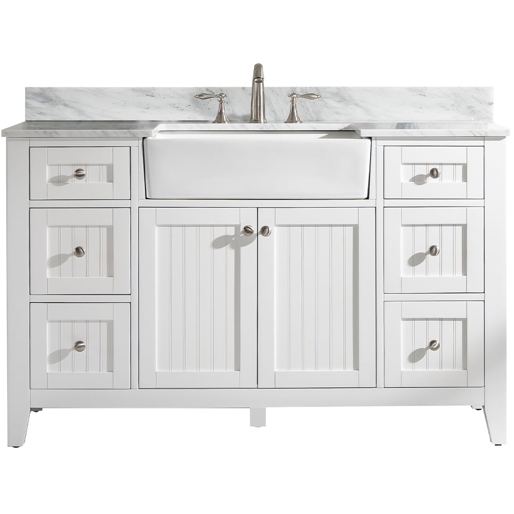 Burbank 54 Single Sink Bathroom Vanity Set In White With Carrara