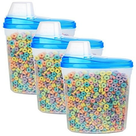 3 Pack Large Plastic Cereal Keeper Snack Dispenser Canister Set 3 Pack Large Plastic Cereal Keeper Snack Dispenser Canister Set Dry Food Storage