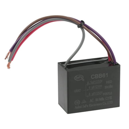 

Uxcell 4.5/6/6uF 250V AC 4 Wires CBB61 Ceiling Fan Capacitor 1 Pack