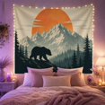 thumbnail image 2 of Bear Silhouette Against Orange Moon and Mountain Range, Nostalgic Vintage for Nature Lovers, Wilderness Wall Art Decor, Housewarming Gift Tapestry Wall Hanging for Bedroom and Living Room, 2 of 7