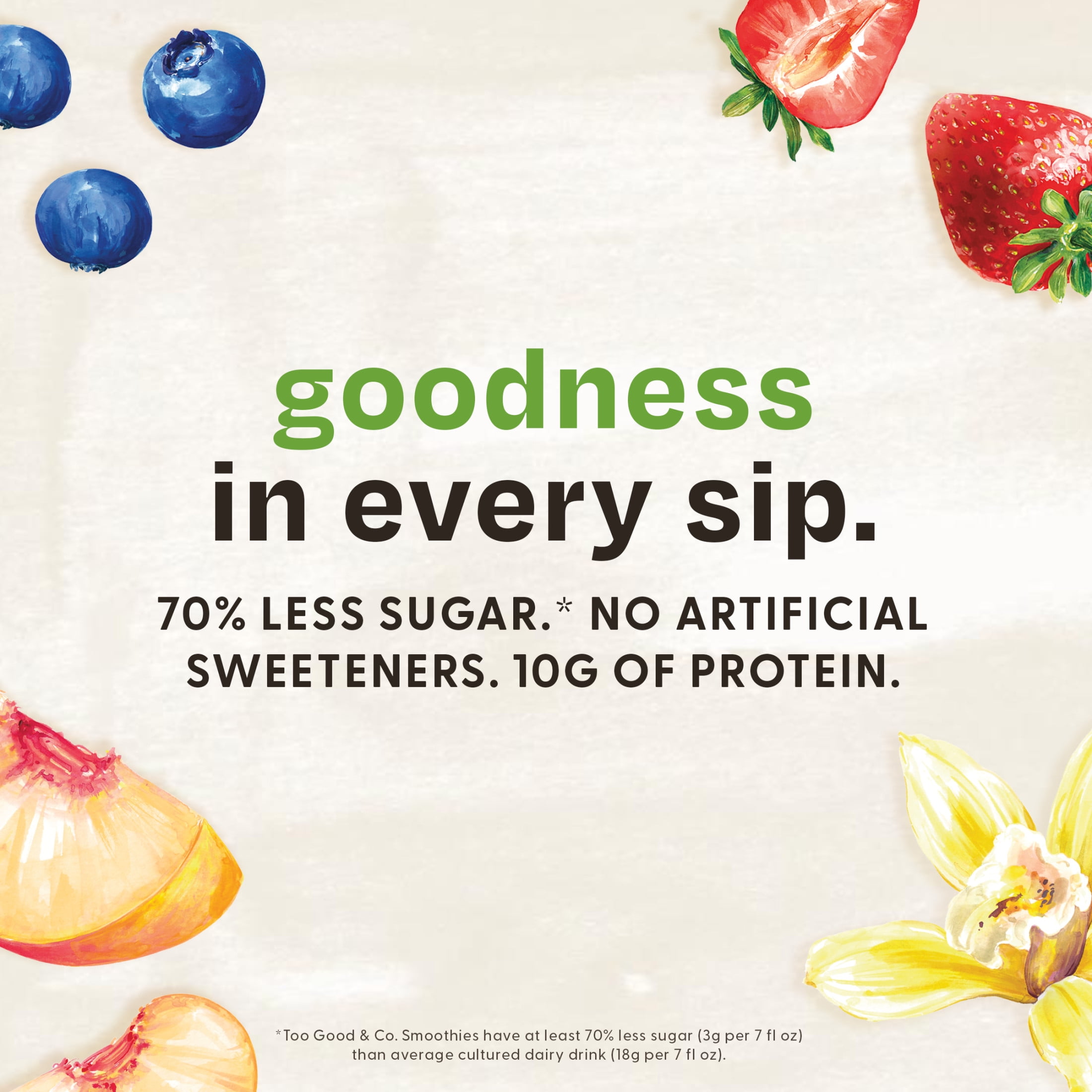 Too Good & Co. Mixed Berry Smoothie, Yogurt-Cultured Dairy Drink, Lower Sugar, 7 fl oz Bottle
