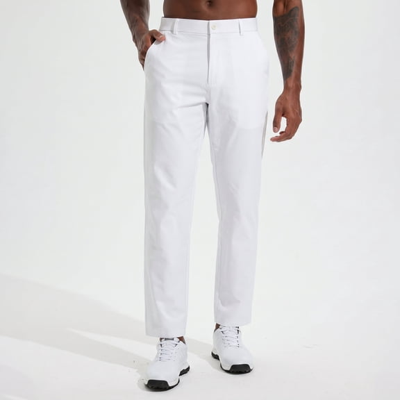 MASKERT Men's Golf Pants-30"Lightweight Stretch Work Dress Office Travel Slacks Business Casual Trousers White