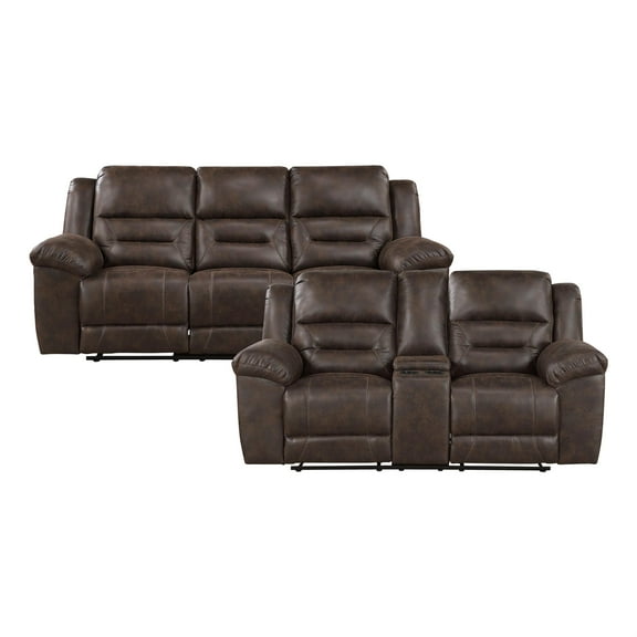 Lexicon Hazen Microfiber 2pc Set Sofa  Loveseat in Dark brown