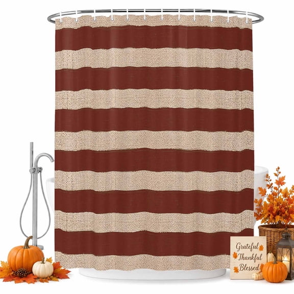 Oatmeal Tan Striped Extra Long Shower Curtain Set,Waterproof Shower Curtains for Bathroom,Farmhouse Country Minimalist Stripes Washable Fabric Bath Curtain for Bathtub with Hooks 72x96 Inches