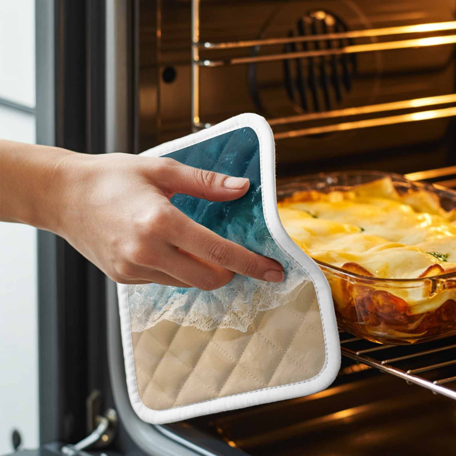 Teal Coastal Pot Holders for Kitchen Heatproof Potholder, 5 Pack Summer Beach Nautical Saeside Hot Pads Multipurpose Oven Pads Cloth Potholders Trivet for Cooking Baking