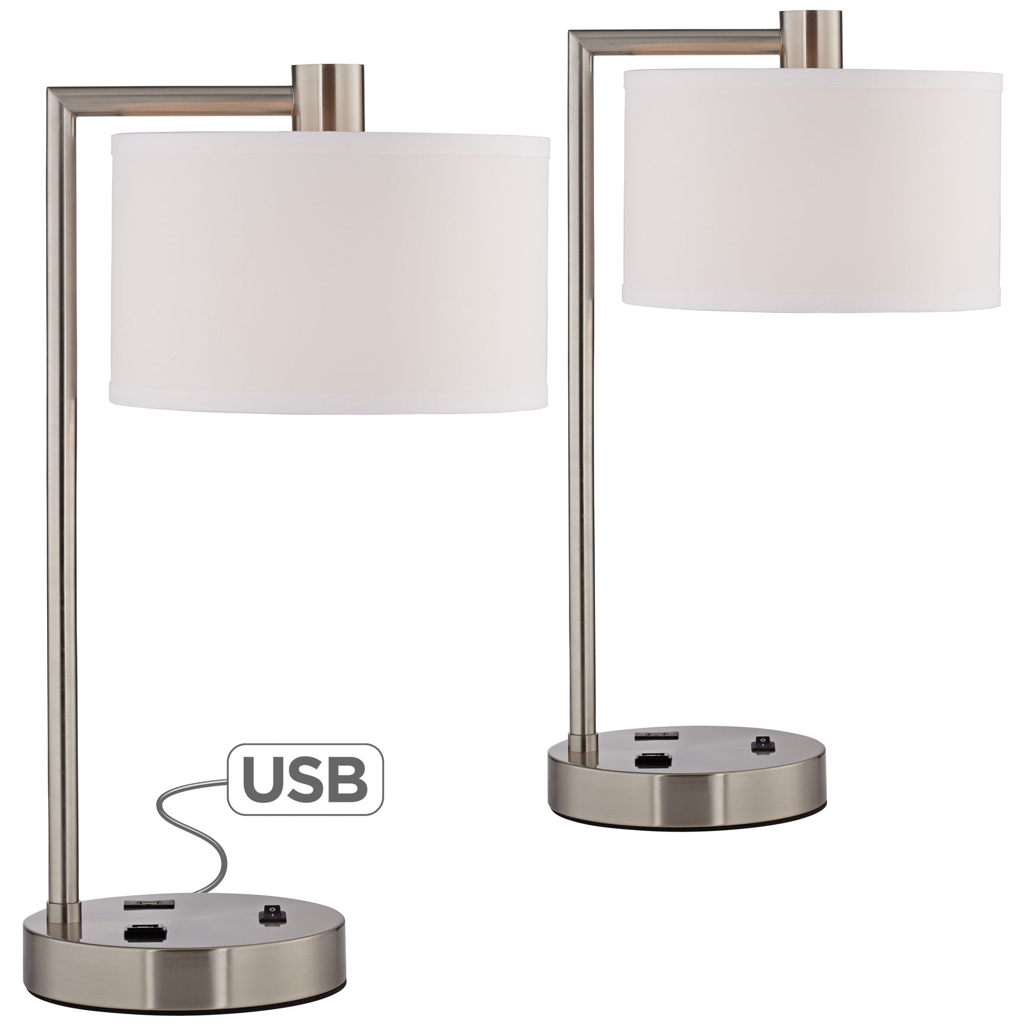 360 Lighting Modern Desk Table Lamps Set Of 2 With Hotel Style Usb And Ac Power Outlet In Base Brushed Nickel White Linen Shade For Office Walmart Com Walmart Com