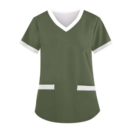 

Dorkasm Scrub Top with Pockets Plus Size Scrubs Short Sleeve V Neck Solid Color Blouses for Women Business Casual Loose Fit Uniforms Ladies Tops Dark Green M
