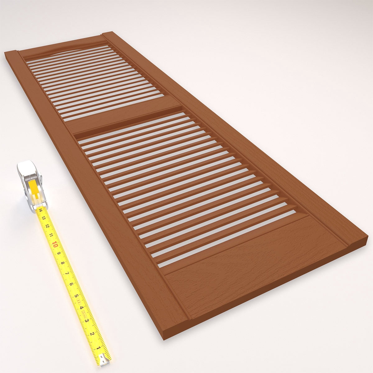 Ekena Millwork 14.5 in. W x 45 in. H Builders Edge, TailorMade Cathedral Top Center Mullion, Open Louver Shutters, Includes Matching Installation Spikes (Per Pair), 471 - Treated Cedar