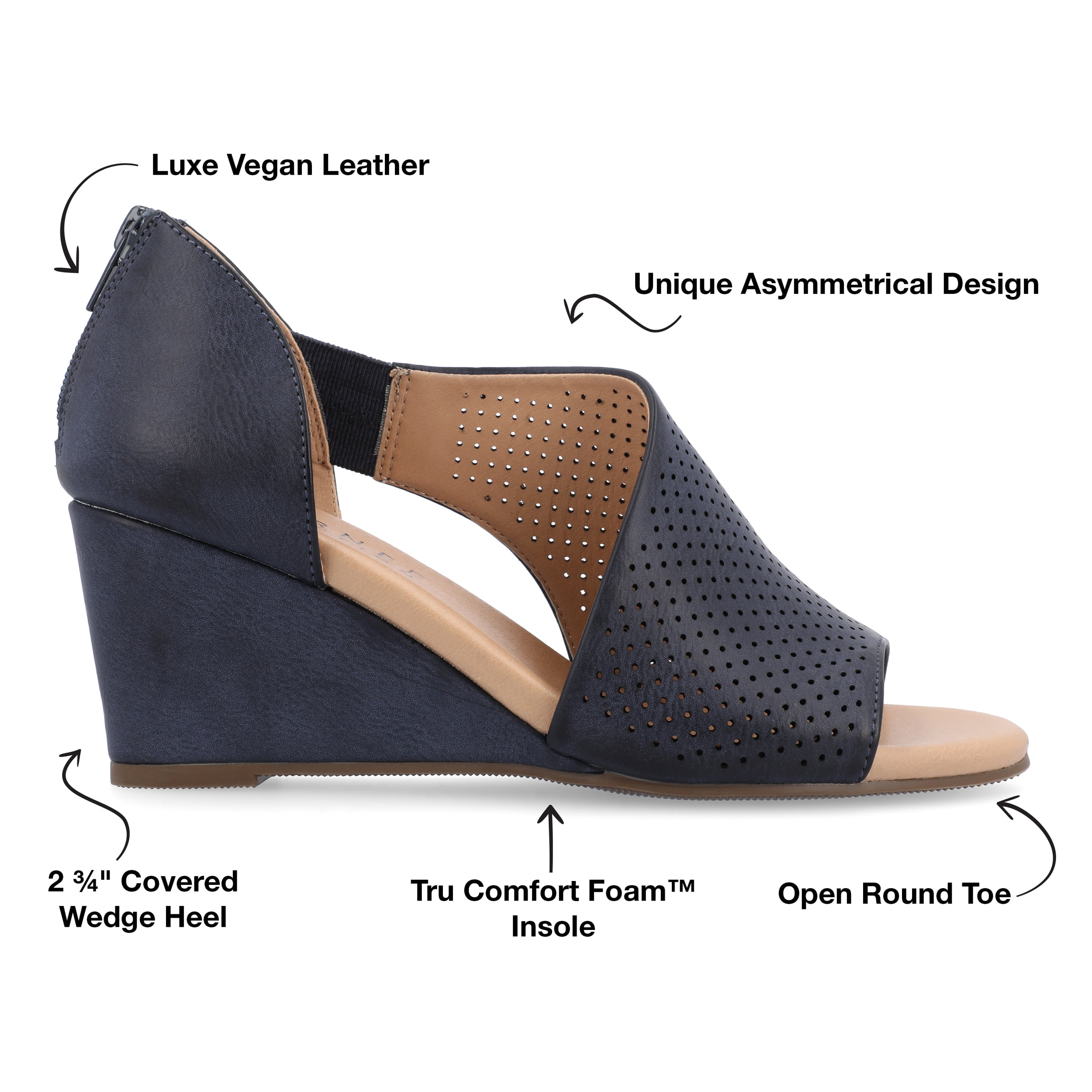 Journee Womens Aretha Back Heel Zip Peep Toe Wedge Sandals, Widths Available