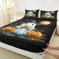 thumbnail image 3 of Manfei Happy Halloween Twin Sheet Sets,Orange Pumpkin Maple Bedding Twin Size,Kawaii Ghost Bed Sheets Set Twin Size,Lightweight Bedroom Decor,3-Piece, 3 of 7