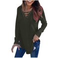 thumbnail image 1 of Timegard Hauts pour Femmes Col en V avec Cordon de Serrage Blouse Mi-Longue Confortable Décontractée Couleur Unie Mode Automne, 1 of 6