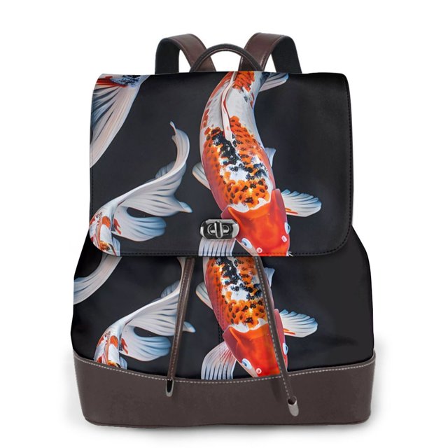 Disketp Tricolor Koi Fish Trio Mochila de Cuero para Mujer, Bolso de Espalda Antirrobo con Estilo para Viaje, Trabajo y Uso Diario