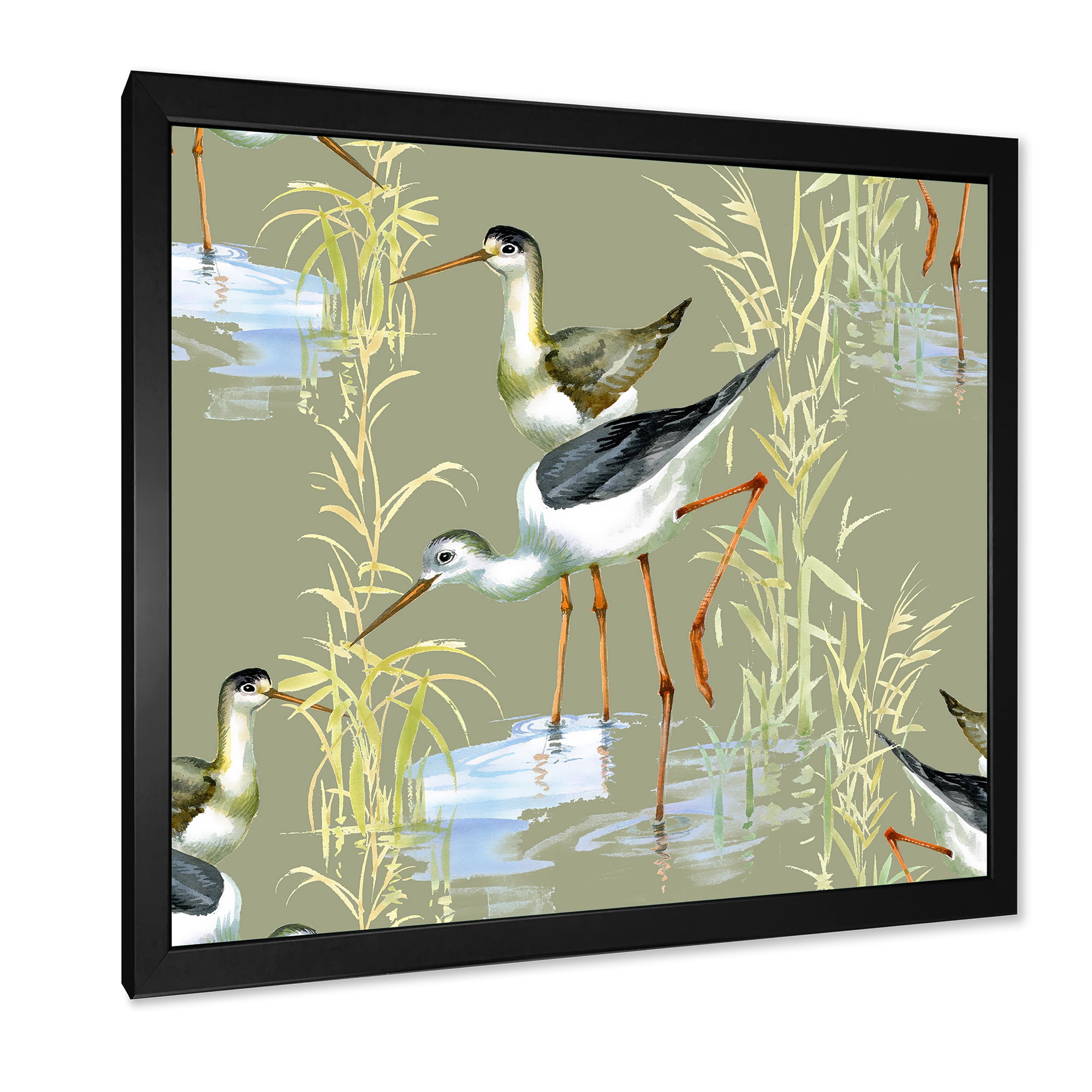 Designart 'Herons Birds In The Gray Water' Farmhouse Framed Art Print
