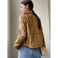 thumbnail image 4 of Abrigo de piel natural de oveja para mujer, chaqueta de moto de cuero genuino con cuello entallado y cremallera corta de lujo a la moda, chaqueta femenina, 4 of 5