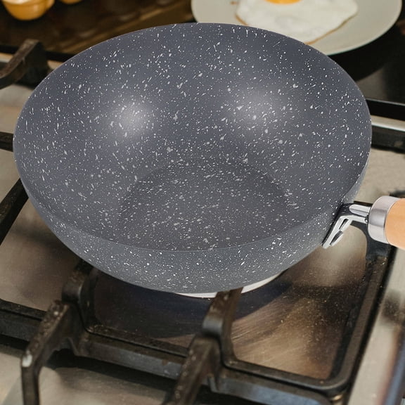 OUNONA Wok Stir-Fry Pan Stainless Iron for Housewarming 1Pcs